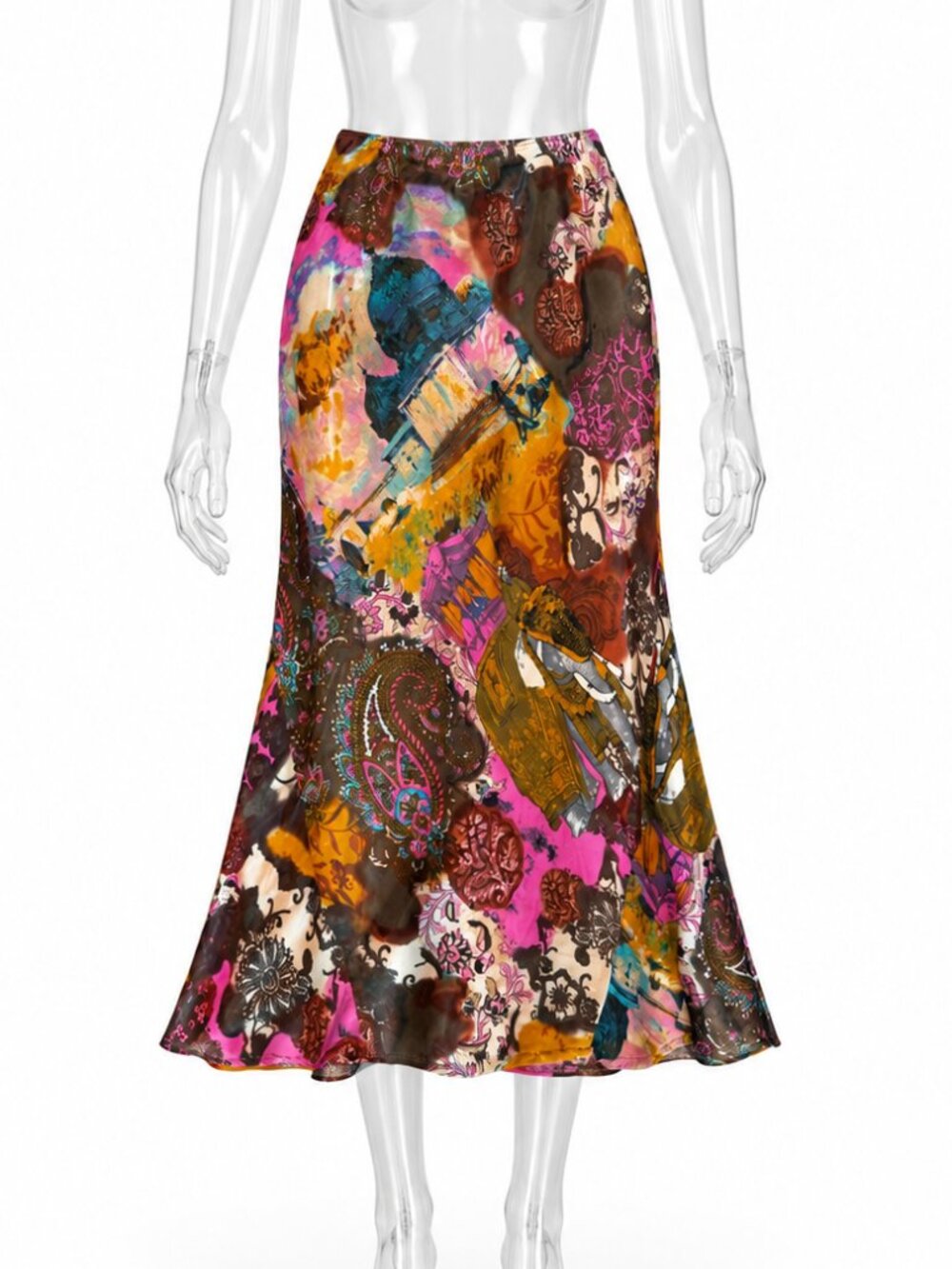 Sandro Multicolour Graphic Print Viscose Midi Skirt